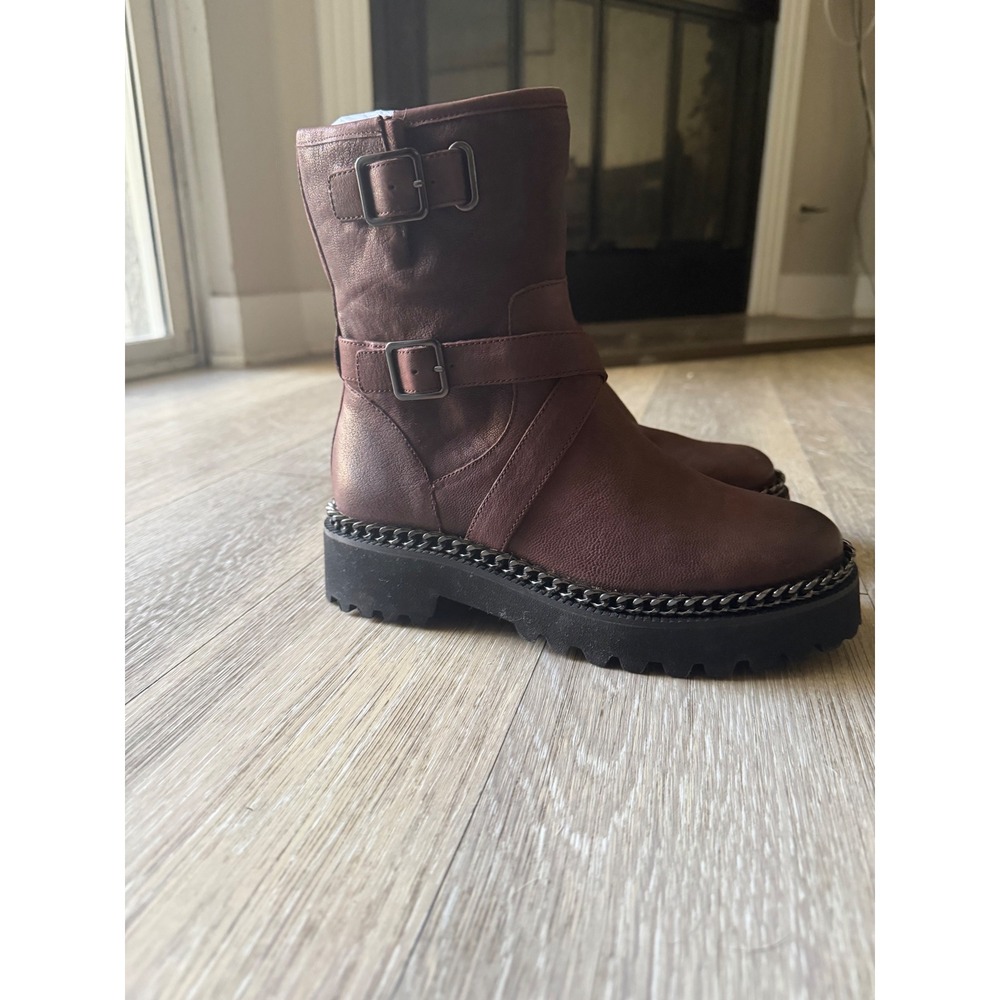 NEW Vince Camuto Messtia Brown Leather Lug Sole Moto Boots W6.5 Biker Grunge